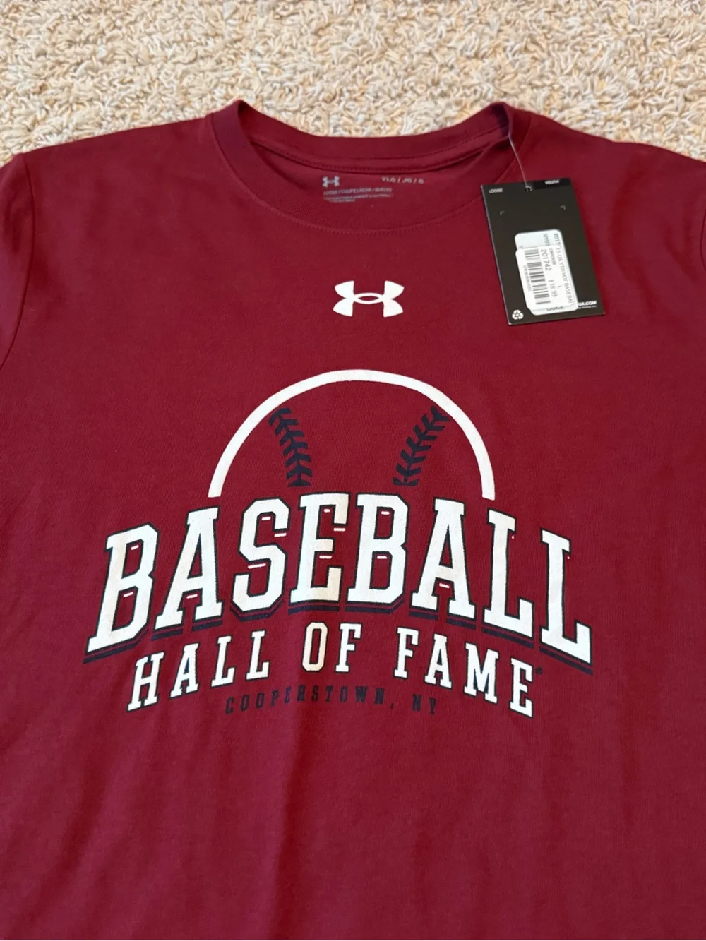 NWT Under Armour Maroon Baseball Hall of Fame Graphic Tee, youth L